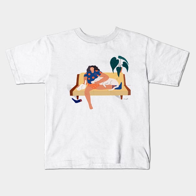 Nape Time with Pets Kids T-Shirt by Thisis Yali